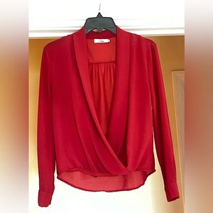 Elodie Rust Colored Plunge Top with Long Sleeves